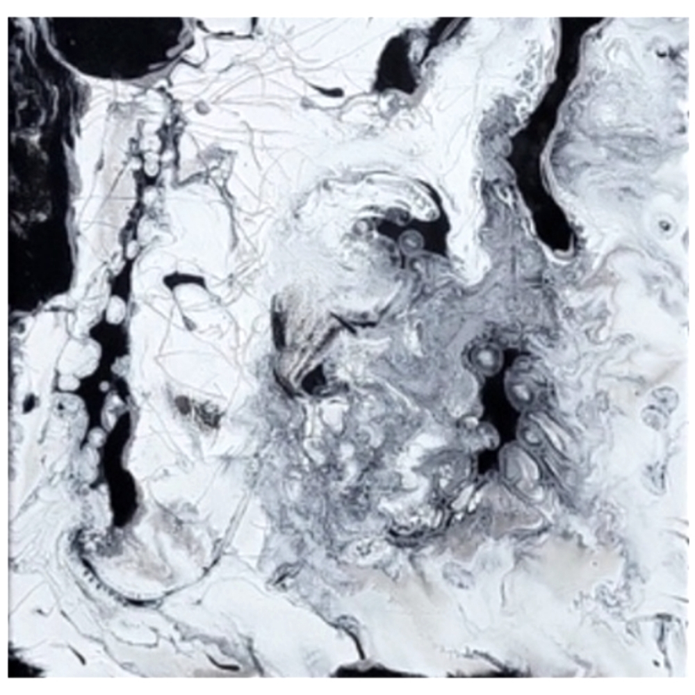Black White and Silver Abstract Design 12 x 12 Inches Canvas Painting